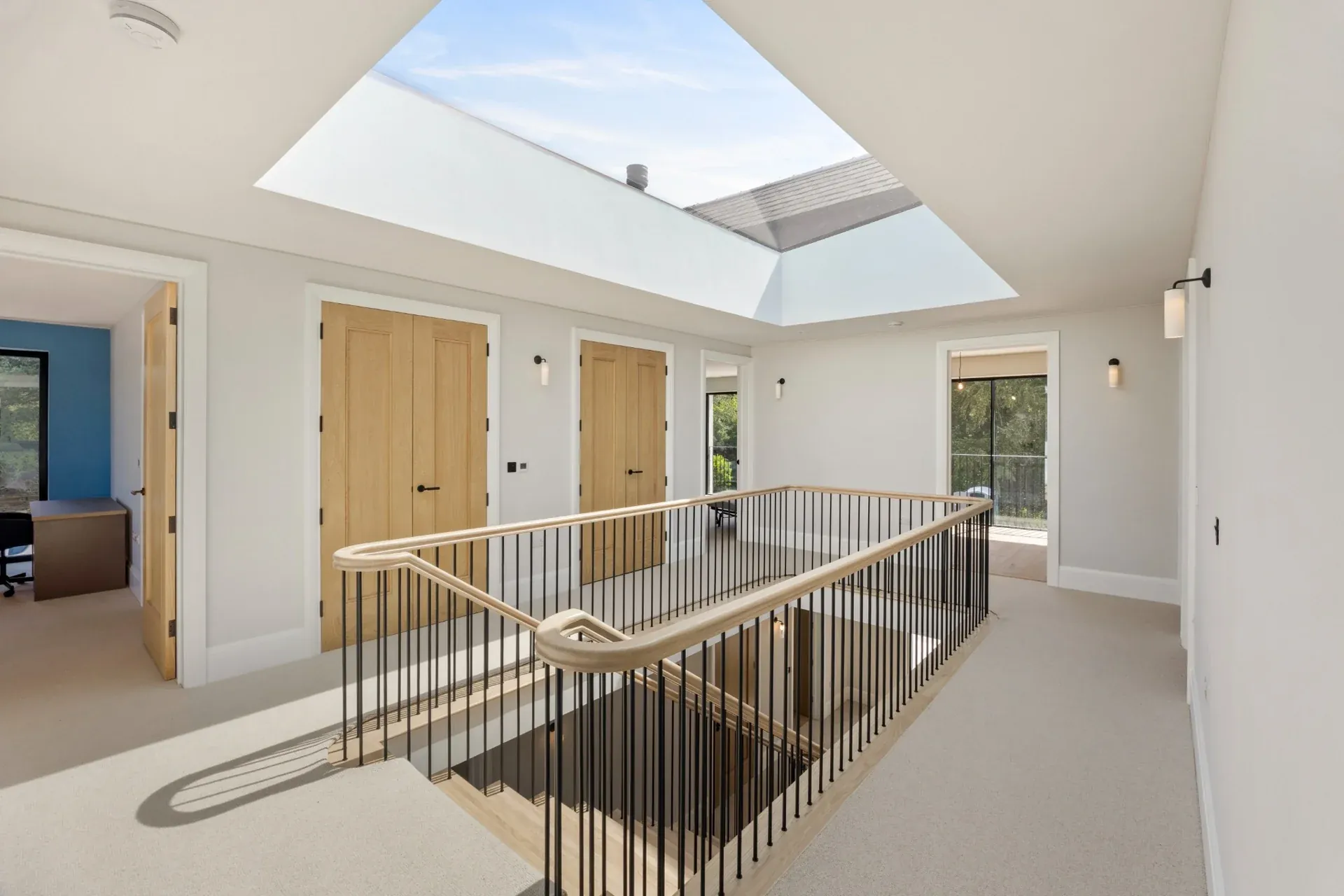Streams Farm galleried landing beneath a large rooflight